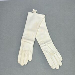 NWT Finale White Leather Long Gloves Vintage Bemberg Rayon Lining Italy size 6,5